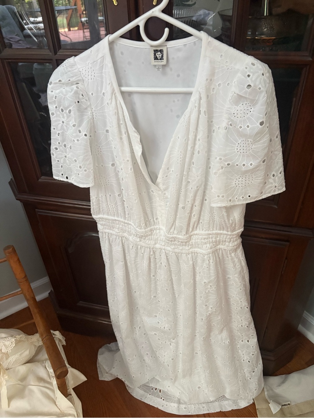 Anne Klein White Eyelet V-Neck Dress